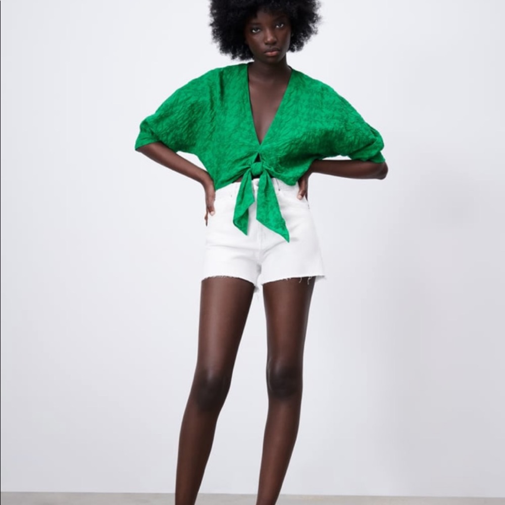 ZARA KNOTTED EMBROIDERED TOP